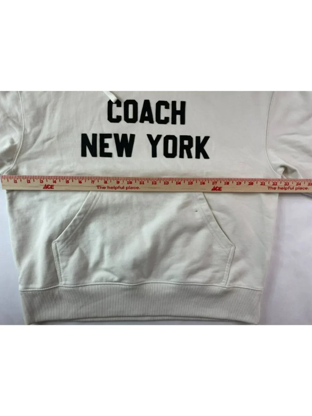 Coach Location Hoodie Cream Logo Embroidery Cotton Unisex Sz XS MSRP$295 DEFECT - Picture 13 of 15